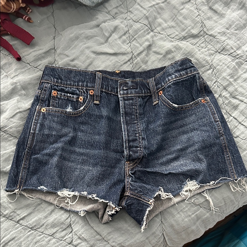 GAP Dark Blue Jean Shorts with Frayed Hem